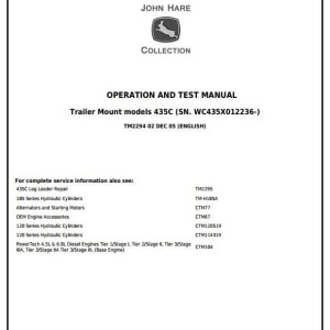 John Deere Timberjack 435C Trailer Mount Log Loader Diagnostic Operation Test Manual TM2294