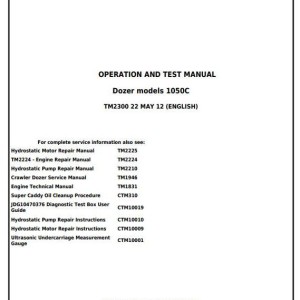 John Deere 1050C Crawler Dozer Diagnostic Operation Test Manual TM2300