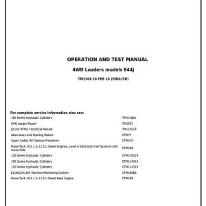 John Deere 844J 4WD Loader Diagnostic Operation Test Manual TM2306