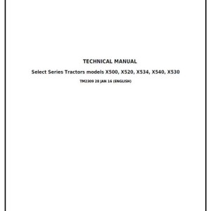 John Deere X500 X520 X530 X534 X540 Riding Lawn Tractor Diagnostic Repair Technical Manual TM2309