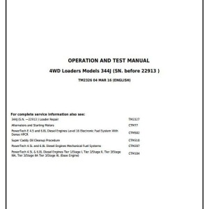 John Deere 344J 4WD Loader Diagnostic Operation Test Manual TM2326