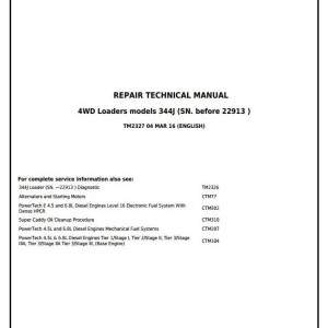 John Deere 344J 4WD Loader Repair Technical Manual TM2327