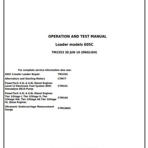John Deere 605C Crawler Loader Operation Test Manual TM2353