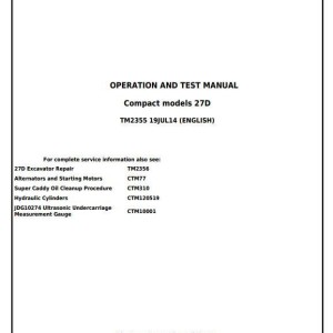 John Deere 27D Excavator Operation Test Manual TM2355
