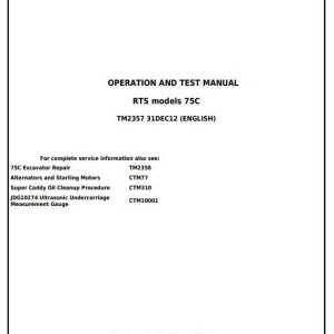John Deere 75C RTS Excavator Diagnostic Operation Test Manual TM2357