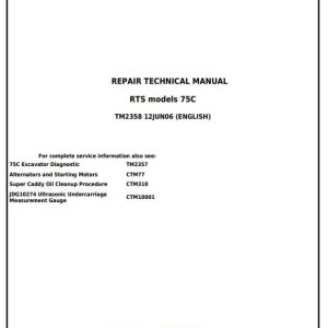 John Deere 75C RTS Excavator Repair Technical Manual TM2358