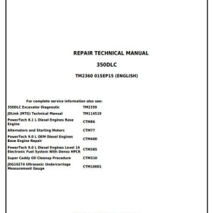 John Deere 350DLC Excavator Repair Technical Manual TM2360