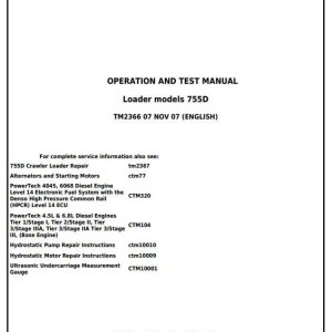 John Deere 755D Crawler Loader Operation Test Manual TM2366