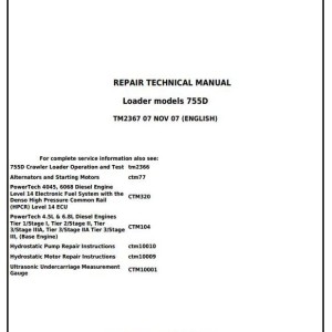 John Deere 755D Crawler Loader Repair Technical Manual TM2367