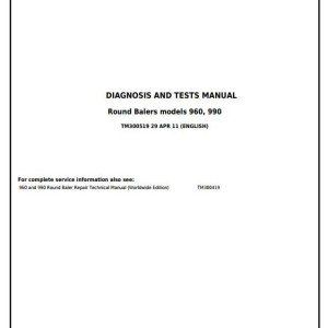 John Deere 960 990 Round Balers Diagnostics Test Manual TM300519
