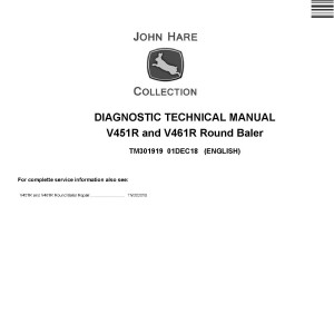 John Deere V451R V461R Round Baler Diagnostic Technical Manual TM301919