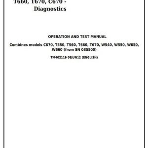 John Deere W540 to W660, T550 to T670 C670 Combine Diagnostic Operation Test Manual TM402119