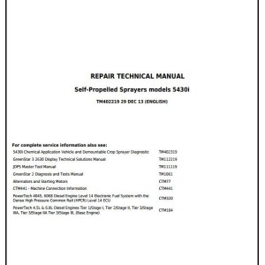 John Deere 5430i Self-Propelled Sprayer Repair Technical Manual TM402219