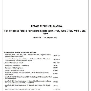 John Deere 7180 to 7980 Self-Propelled Forage Harvester Repair Manual TM404419