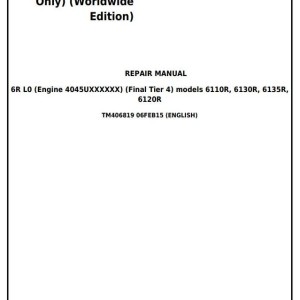 John Deere 6110R 6120R 6130R 6135R Tractor Repair Manual TM406819