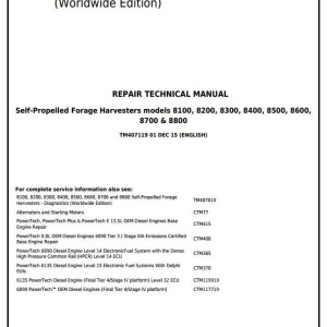 John Deere 8100 to 8800 Self-Propelled Forage Harvester Repair Technical Manual TM407119