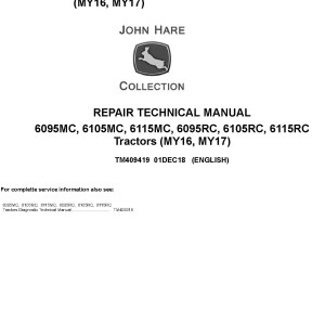 John Deere 6095MC to 6115RC Tractor Repair Technical Manual TM409419