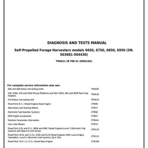 John Deere 6650 6750 6850 6950 Forage Harvester Diagnosis Test Manual TM4621