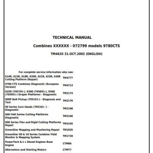 John Deere 9780 CTS Combine Diagnostic Repair Technical Manual TM4635