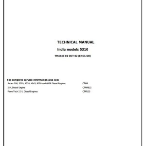 John Deere 5310 India Tractor Diagnostic Repair Technical Manual TM4639