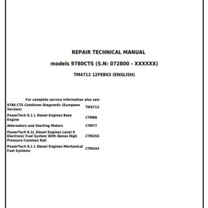 John Deere 9780 CTS Combine Repair Technical Manual TM4712