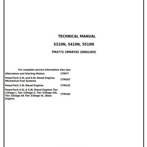 John Deere 5310N 5410N 5510N Europe Tractor Technical Manual TM4772
