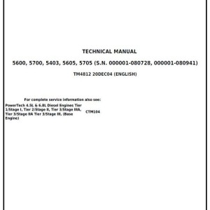 John Deere 5403 5600 5605 5700 5705 Brazil Tractor Technical Manual TM4812