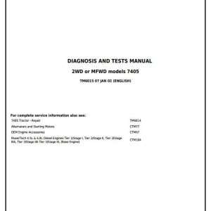 John Deere 7405 2WD MFWD Tractor Diagnosis Test Manual TM6015