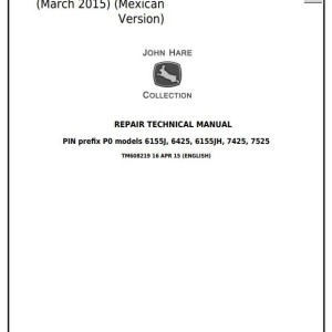 John Deere 6155J to 7525HC Tractor Repair Technical Manual TM608219