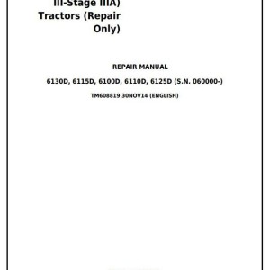 John Deere 6100D 6110D 6115D 6125D 6130D Tractor Repair Manual TM608819