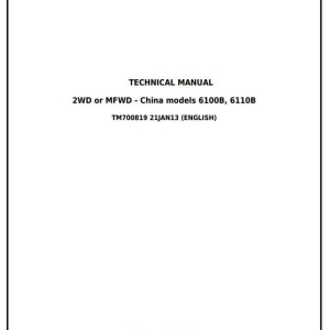 John Deere 6100B 6110B China Tractor Technical Manual TM700819