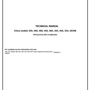 John Deere 350 to 484 China Tractor Technical Manual TM701419