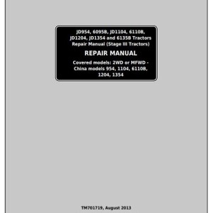 John Deere 6095B 6110B 6135B 6140B Tractor Repair Manual TM701719