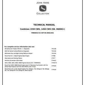 John Deere 1450CWS 1550CWS CIS Combine Diagnostic Repair Manual TM800019