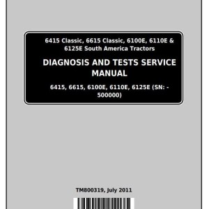 John Deere 6415 6615 6100E 6110E 6125E Tractor Diagnostic Test Service Manual TM800319