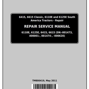 John Deere 6415 6615 6110E 6125E Tractor Repair Service Manual TM800419