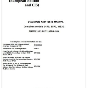John Deere 1470 1570 W330 Combine Diagnosis Test Manual TM801219