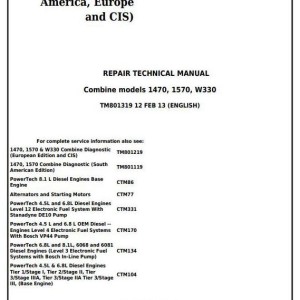 John Deere 1470 1570 W330 Combine Repair Technical Manual TM801319