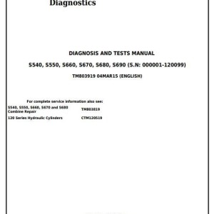 John Deere S540 to S690 Combine Diagnosis Test Manual TM803919