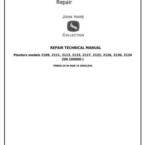 John Deere 2109 to 2134 Meter Planter Repair Technical Manual TM804119
