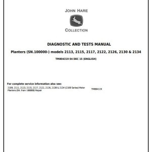 John Deere 2113 to 2134 Planter Diagnostic Test Manual TM804319