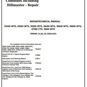 John Deere 9660 9540i 9560i 9580i 9640i 9660i 9680i WTS 9780i CTS Combine Repair Technical Manual TM8090