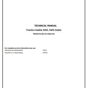 John Deere 5303 5403 Tractor Diagnostic Repair Technical Manual TM8208