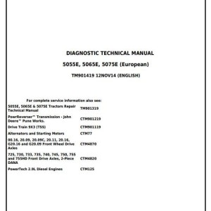 John Deere 5055E 5065E 5075E Tractor Diagnosis Technical Manual TM901419