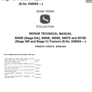 John Deere 5050E 5050E 5058E 5067E 5075E Tractor Repair Technical Manual TM902319