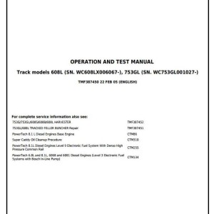 John Deere 608L 753GL Track Feller Buncher Diagnostic Operation Test Manual TMF387450