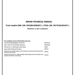 John Deere 753GL 608L Track Feller Buncher Repair Technical Manual TMF387451