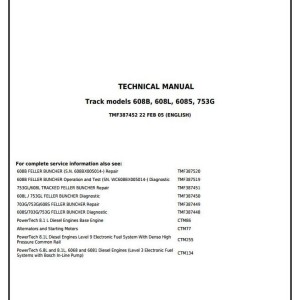 John Deere 753G 753GL 608S 608B 608L Track Harvester Test Technical Manual TMF387452