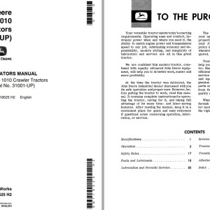 John Deere 1010 Crawler Tractors Operators Manual