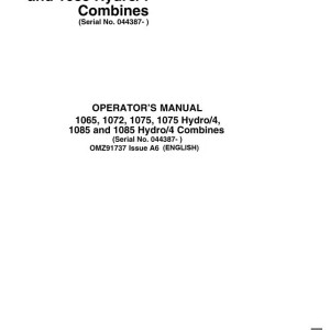 John Deere 1065 1072 1075 1075 Hydro4 1085 Operator's Manual OMZ91737